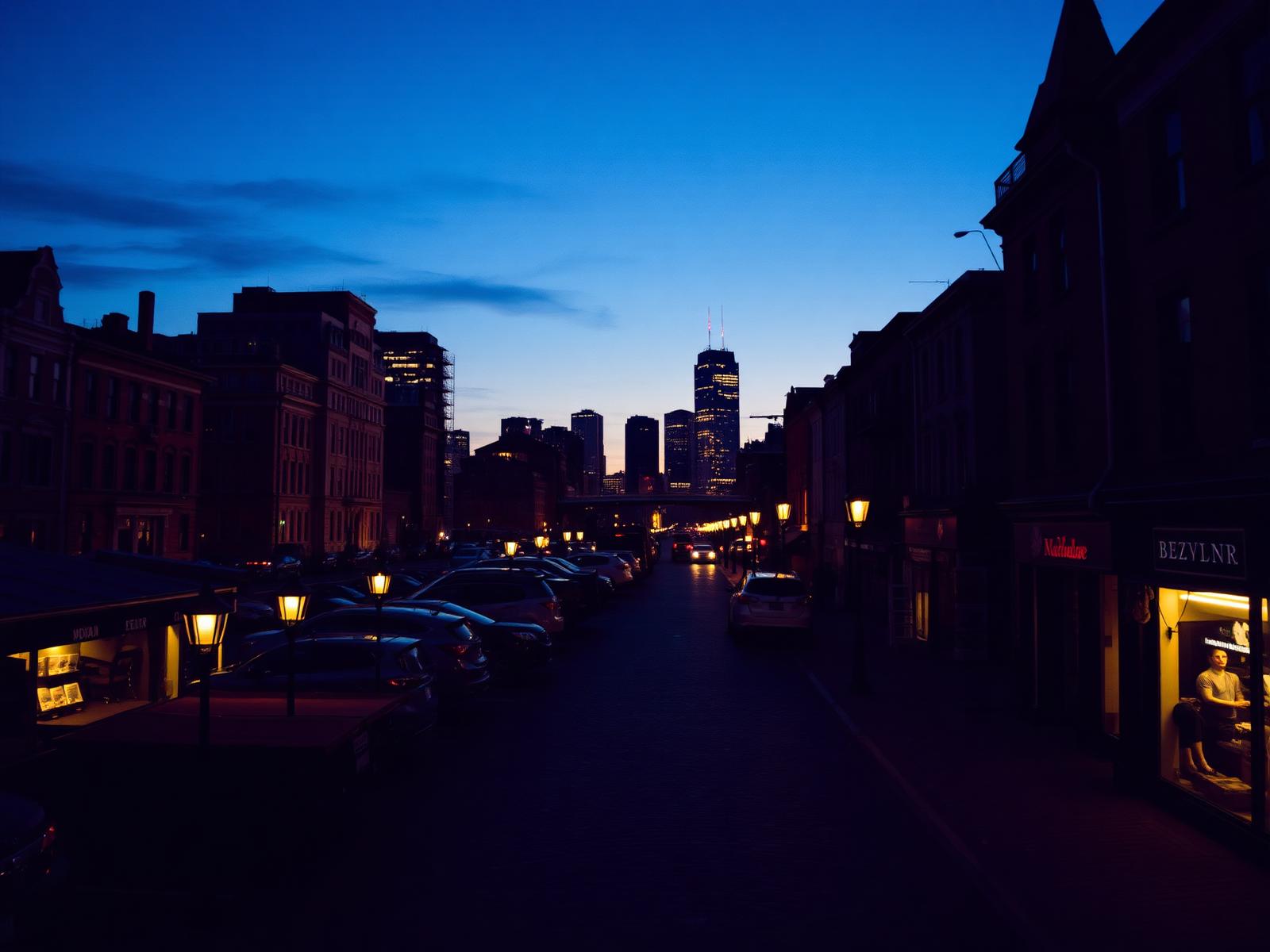 Canadian city street at dusk